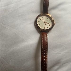 Michael Kors leather and rose gold watch